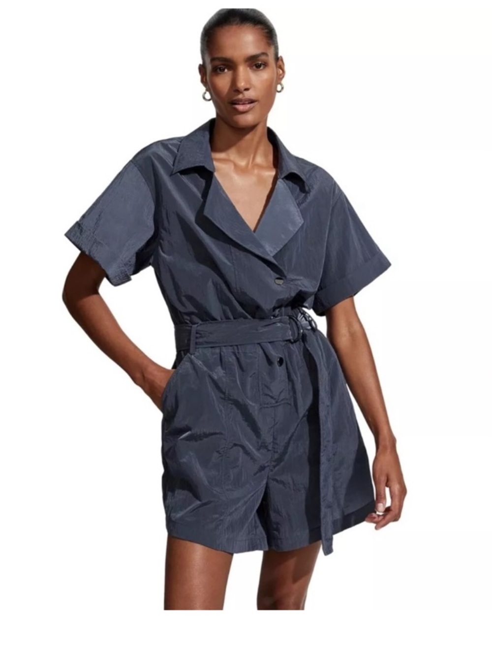 Varley Navy Belted Nylon Playsuit Romper